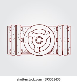 The pipeline with a valve. Outline drawing.