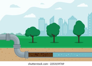 Pipeline for various purposes. City engineering network. Underground part of system. Isolated Illustration vector eps 10