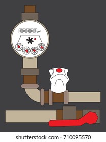 Pipeline with water meter. Vector stock