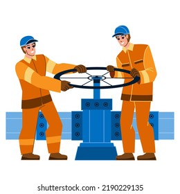 vector de obreros de tubería. ingeniero de tuberías de gas, industria de fábricas, trabajadores de oleoductos de trabajo. ilustración de dibujos animados planos de personas