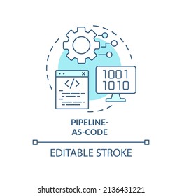 Pipeline-as-code turquoise concept icon. Automation in programming. Tech macro trends abstract idea thin line illustration. Isolated outline drawing. Editable stroke. Arial, Myriad Pro-Bold fonts used