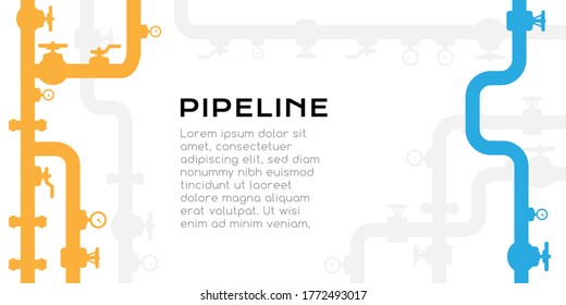 Pipelines color textured background with copy space. Industrial vector banner with pipes and equipment.