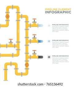 Pipelines infographics template. Pipes and valves. Vector illustration in flat style.