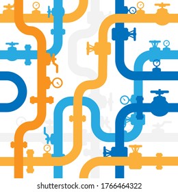 Pipelines textured seamless background. Industrial vector pattern with pipes and equipment.