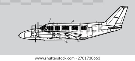 Piper PA-31-350 Navajo Chieftain. Vector drawing of light utility aircraft. Side view. Image for illustration and infographics.