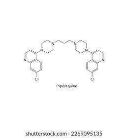 Piperaquine flat skeletal molecular structure Antiparasitic drug used in malaria treatment. Vector illustration.