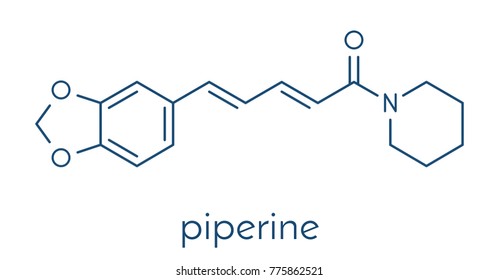 Piperine Black Pepper Molecule. Responsible For The Pungency Of Black Pepper And Long Pepper. Skeletal Formula.