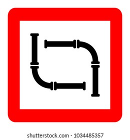 Pipes. Black on white background, red square sign, vector