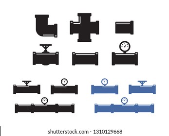 Pipes and fittings, tap. Pipe fittings vector icons set