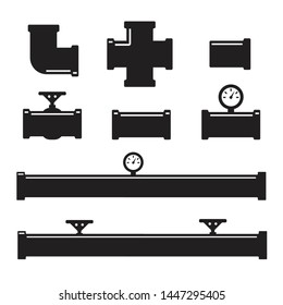 Pipes and fittings, tap. Pipe fittings vector icons set