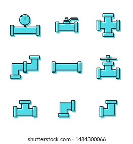 Pipes and fittings, tap. Vector icons lineart. Sewage and Drainage