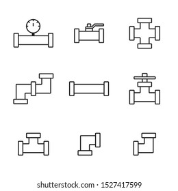 Tubos y accesorios, grifo. Linea de iconos vectoriales. Desagüe y drenaje