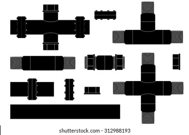 Pipes with flange and screws Vector isolated on white.