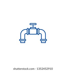 Pipes with gas valve line icon concept. Pipes with gas valve flat  vector symbol, sign, outline illustration.