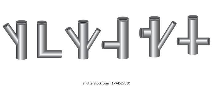 Pipes isolated illustration. Vector stock illustration. Collection of plumbing pipes, pipeline isolated. Vector plumbing logo. Collection of metal pipes for design. Vector illustration with pipe icon