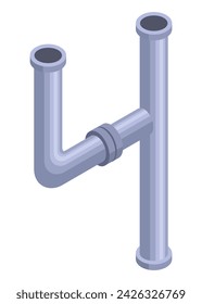 Pipes isometric. Pipe tube for water. Plumbing construction pipeline with serviceable element. 3d industrial water system