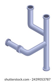 Pipes isometric. Pipe tube for water. Plumbing construction pipeline with serviceable element. 3d industrial water system