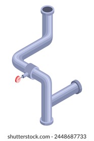 Pipes isometric. Pipe tube for water. Plumbing construction pipeline with serviceable element. 3d industrial water system