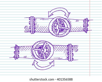 Pipes on copybook background. Free hand drawn. Vector illustration. 