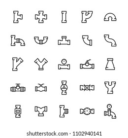 Pipes and pipeline fittings vector icon set in thin line style