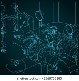 Pipes valves and manometers close-up. Industrial equipment and communications