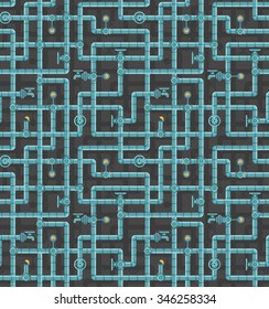 pipes with valves Seamless pattern of interlocking , adapters, vents, manometers on a dark background. 