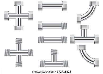 Pipes. Water metal pipe. Vector illustration isolated on white background