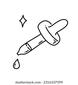 Pipette with Anti-aging peptide for skin. infographic, Serum treatment for our skin care. Doodle hand drawn dropper with retinol.