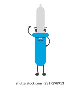 Vector de caracteres de pipeta aislado. Feliz mascota médica, goma y herramienta de vidrio. Equipo clínico.