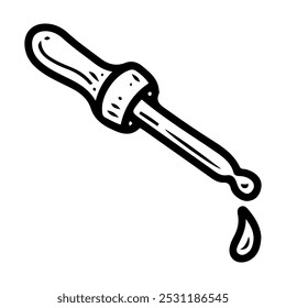 Pipette drips hand drawn doodle. Vitamins for face. Cosmetic beauty tool. Skin moisturizing. Care procedures. Healthy lifestyle. Vector line art illustration.