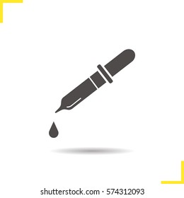 Pipette with drop glyph icon. Drop shadow silhouette symbol. Medical dropper. Vector isolated illustration