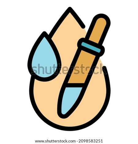 Pipette with a drop icon. Outline pipette with a drop vector icon color flat isolated