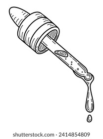 Pipette mit Flüssig-Skizze. Kosmetisches medizinisches Objekt. Handgezeichnete Illustration.