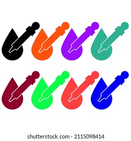 El cuentagotas con una gota grande. Conjunto de ilustraciones vectoriales coloridas y brillantes e iconos. Plantilla modificable.