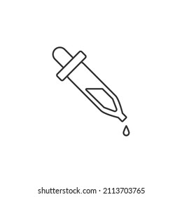 Pipeta o cuentagotas dispensando un líquido por gota. Ilustración vectorial de icono de contorno de línea delgada. Símbolo lineal para uso en aplicaciones web y móviles, logotipo, medios impresos.