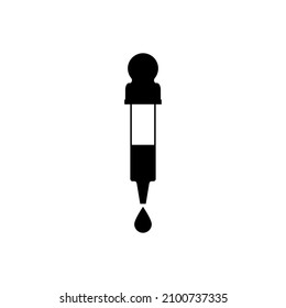 Pipette dropper icon with a drop. Vector illustration and silhouette on white background.