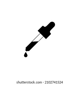 Pipette dropper icon with a drop. Vector illustration and silhouette on white background.