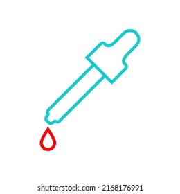 Icono del cuentagotas con una gota roja. Esquema y estilo de línea. Simple ilustración vectorial de color mínimo sobre fondo blanco.