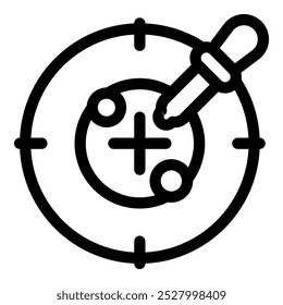 Pipette Tropfflüssigkeit auf Ziel mit Fadenkreuz, in einem wissenschaftlichen Experiment