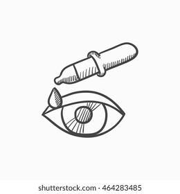 Pipette and eye vector sketch icon isolated on background. Hand drawn Pipette and eye icon. Pipette and eye sketch icon for infographic, website or app.