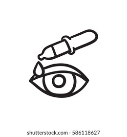 Pipette and eye vector sketch icon isolated on background. Hand drawn Pipette and eye icon. Pipette and eye sketch icon for infographic, website or app.