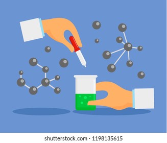 Pipette and flask concept background. Flat illustration of pipette and flask vector concept background for web design