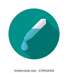 Icono plano de la pipeta con sombra larga. Ilustración colorida de la pipeta de laboratorio. Vector.