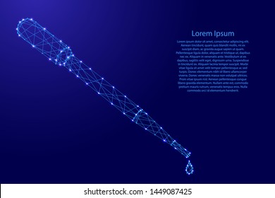 Pipette from futuristic polygonal blue lines and glowing stars for banner, poster, greeting card. Vector illustration.