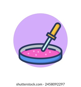 Pipette and glass dish line icon. Reaction, experiment, laboratory outline sign. Chemistry and science concept. Vector illustration, symbol element for web design and apps