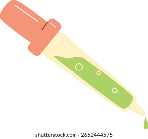 Pipette with Green Liquid Dropping Vector Flat Illustration