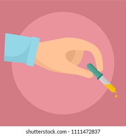 Pipette in hand icon. Flat illustration of pipette in hand vector icon for web design