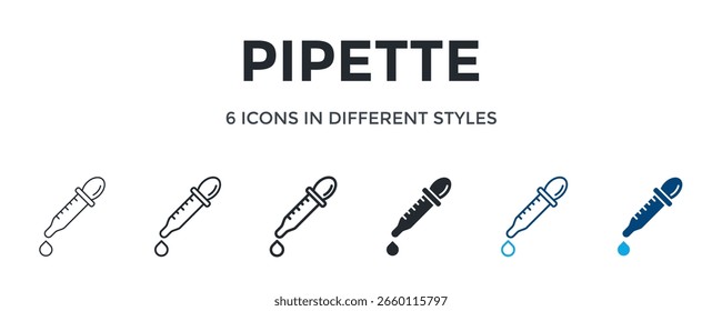 Icono De Pipeta En Diferente Estilo De Ilustración vectorial. Diseñado En Línea Delgada, Línea Regular, Línea Negrita, Glifo, Línea De Color Y Estilo De Glifo De Color Se Puede Utilizar Para El Web