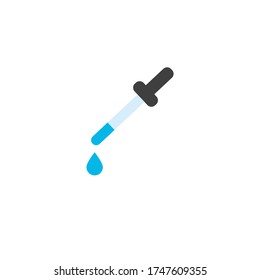 Pipette icon. Element of medical, chemistry lab equipment set. Black eyedropper icon isolated white background. Pipette with drop. Medicine. Vector illustration. Silhouette, pictogram pipette.