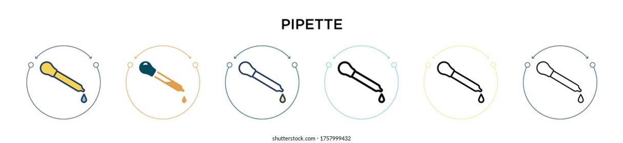 Pipette icon in filled, thin line, outline and stroke style. Vector illustration of two colored and black pipette vector icons designs can be used for mobile, ui, web